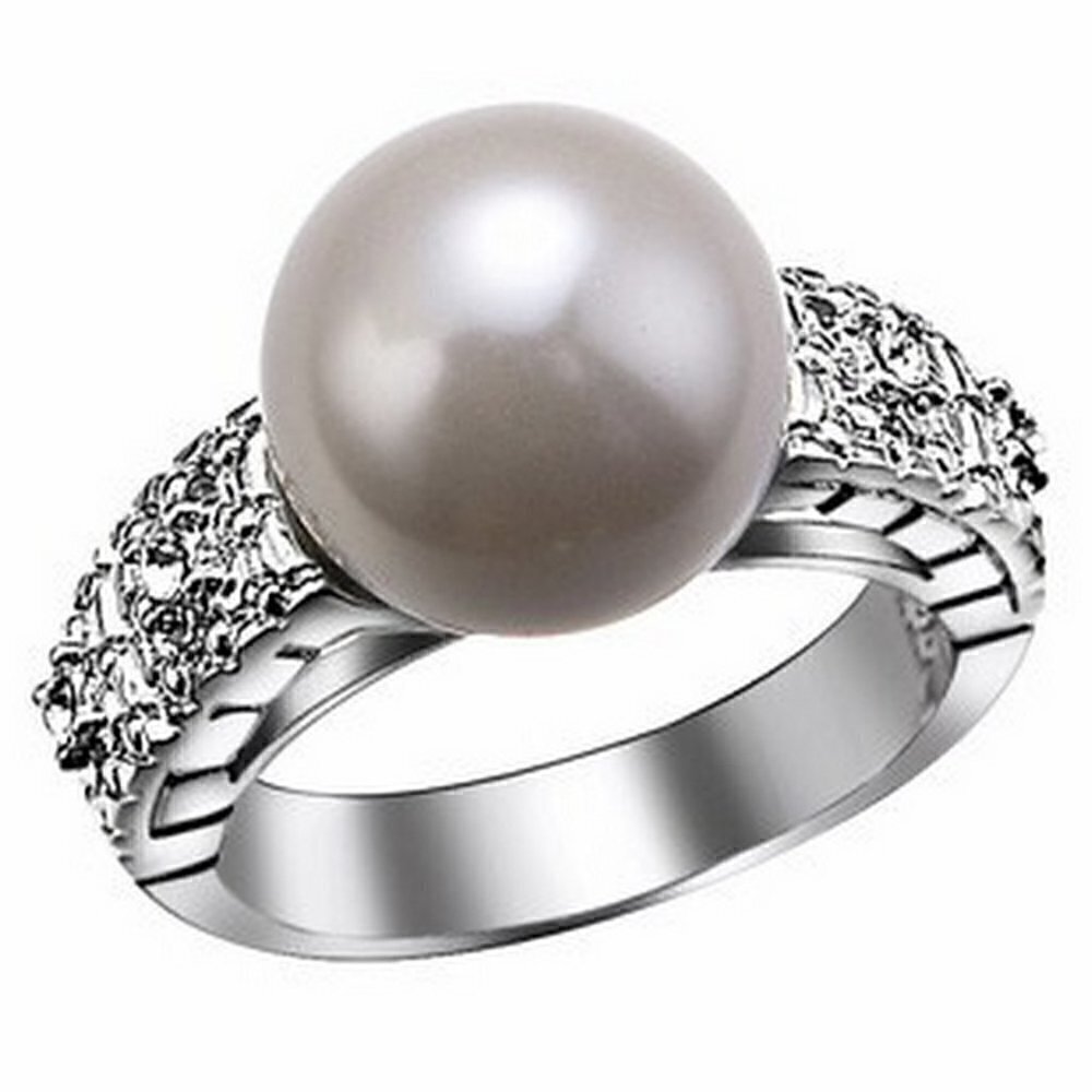 Cubic Zirconia Bridal Faux Pearl of Wisdom Classic Bridesmaid Wedding Women Ring